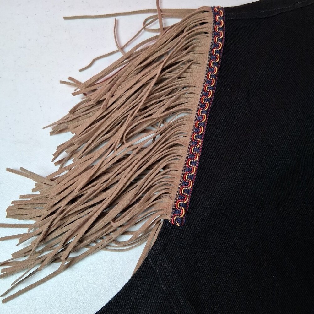 Vintage Western Wear Vest Women XL Wanted Beads Beautiful Fringe Black Denim USA - Picture 10 of 15